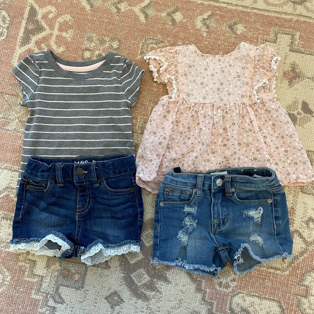12 months, girls, 2 shorts and 2 tops